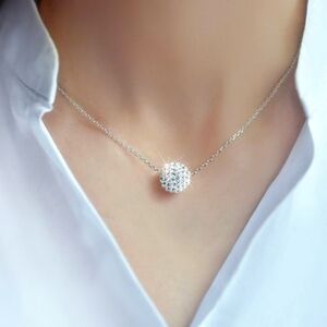 Touchstone Crystal by Swarovski TCS Silver Tone White Pave Ball Pendant Necklace